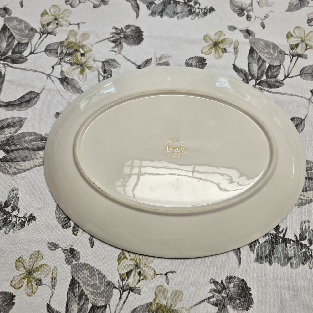 Franciscan Silver Pine Oval Ceramic Platter Gray Glossy Made in California USA - Picture 3 of 6